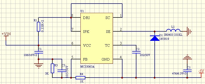 求用mc34063芯片实现的-12v电路原理图?