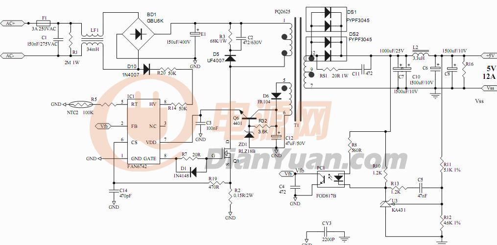 5v,12a输出的电源用反激,效率能做到多少?