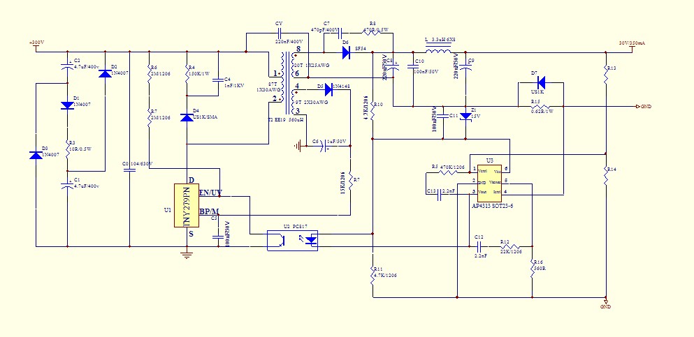 tny279 ap4313做10w电源,谢工和各位老大帮忙看下有没有需要改的地方