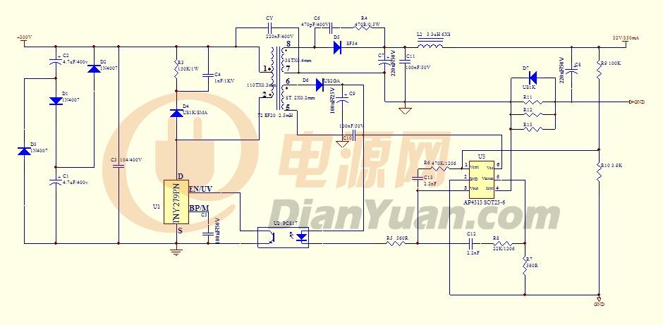 tny279 ap4313做10w电源,谢工和各位老大帮忙看下有没有需要改的地方