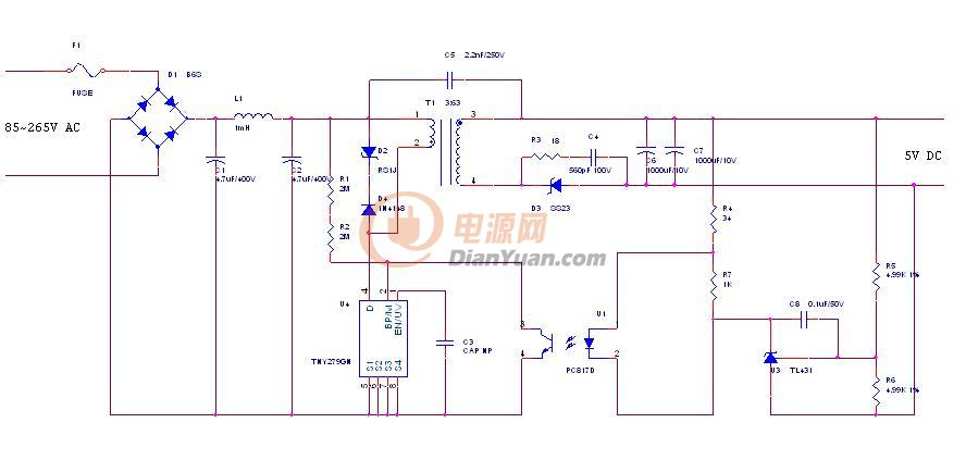 大家说这个5V电源适配器原理图有错误没?