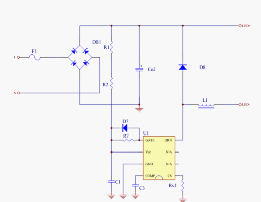 1,【全闭环非隔离降压恒流18w led日光灯驱动电源示意图】