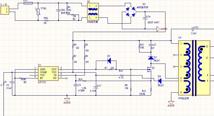 求助啊! 芯片ld7552bps构成的电路问题求解