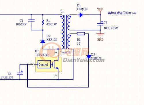 看到一个top223yn做的辅助小电源